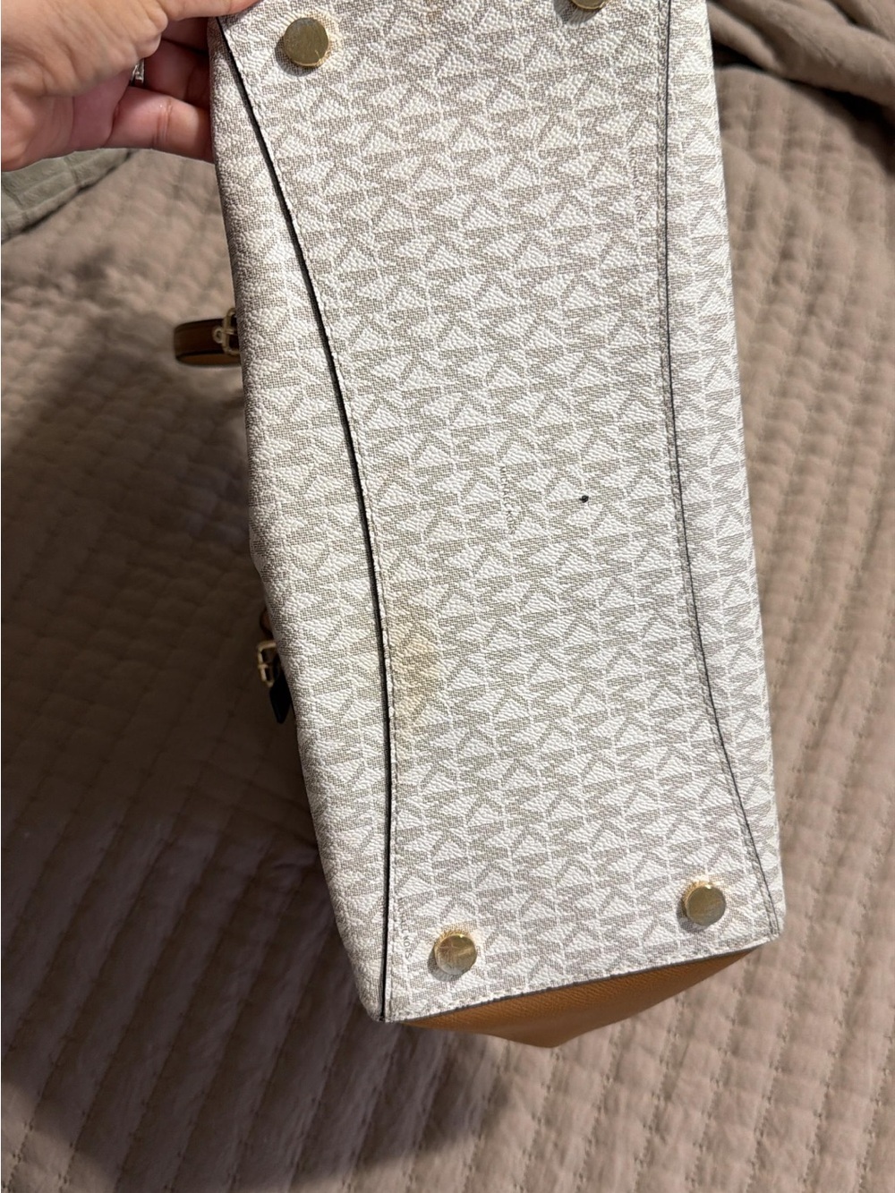 Michael Kors Vanilla and Acorn Logo Tote with Gold Charm - Picture 7 of 7